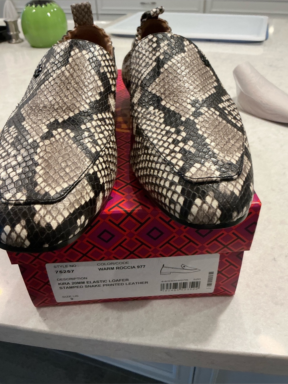 Tory Burch Snake-Print Loafers in Beige and Black. NO OFFERS